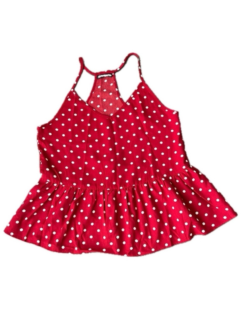 SHEIN Red and White Polka Dot Peplum Spaghetti Strap Top - Picture 1 of 10